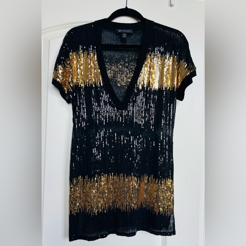 INC International Concepts Black and Gold Sequin Tunic